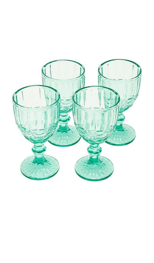 Chefanie Teal Stem Glasses Set Of 4 in Teal by CHEFANIE