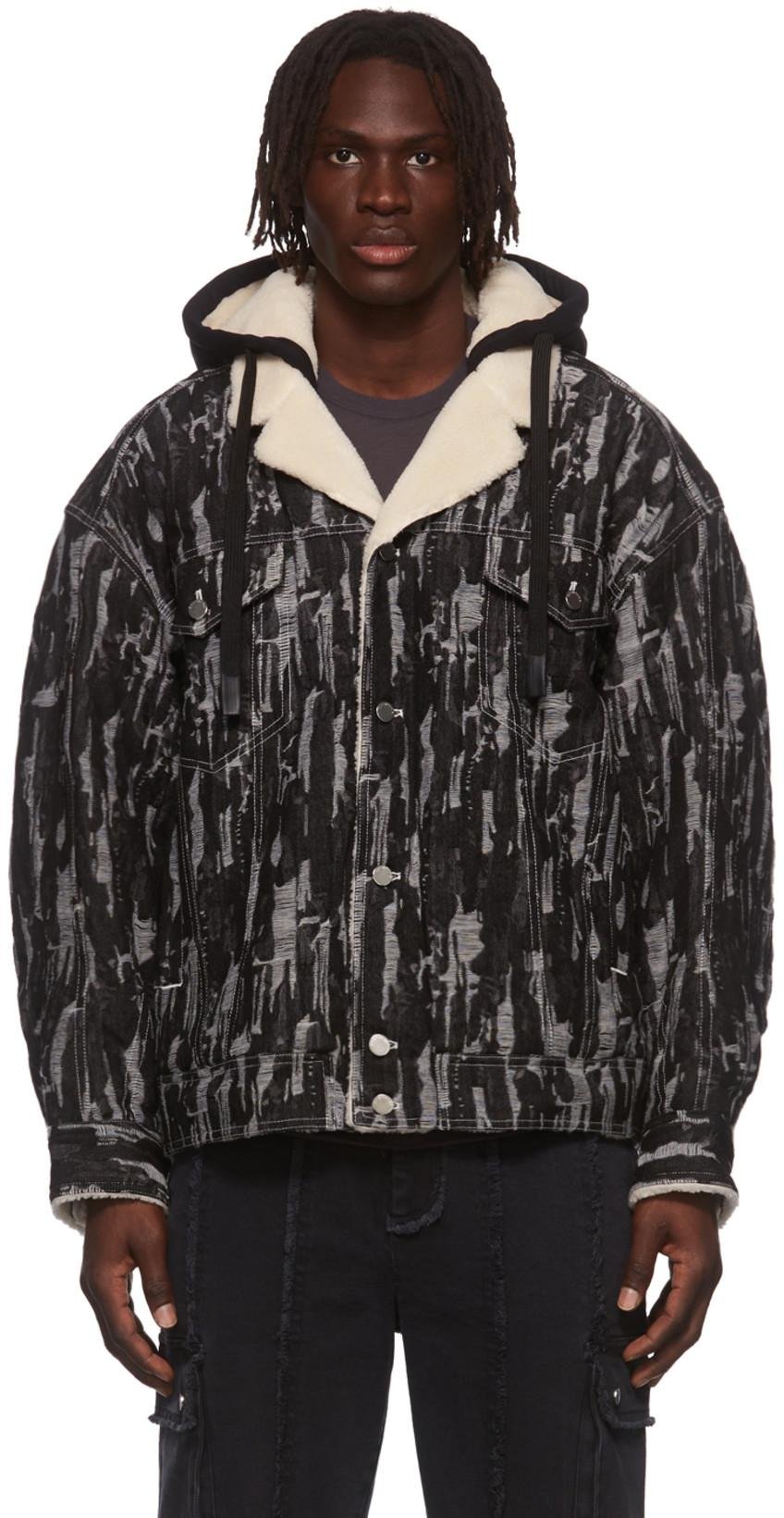 Black & Grey Pattern Denim Jacket by CHEN PENG