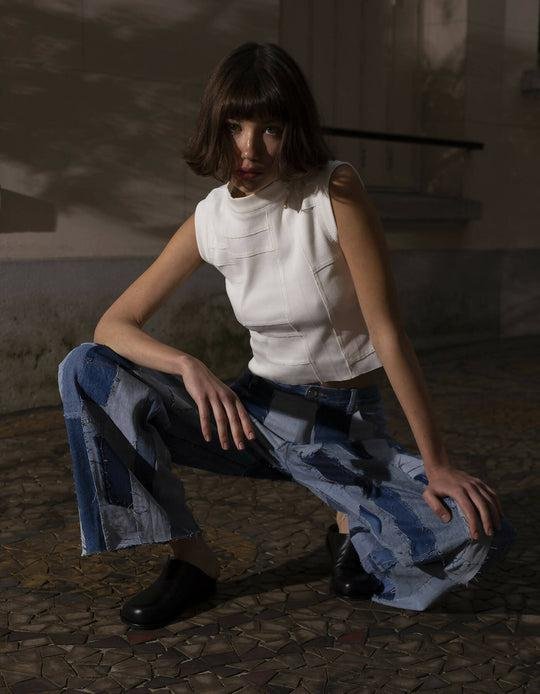 Wide Leg Upcycle Jeans with Open Seams by CHERESHNIVSKA