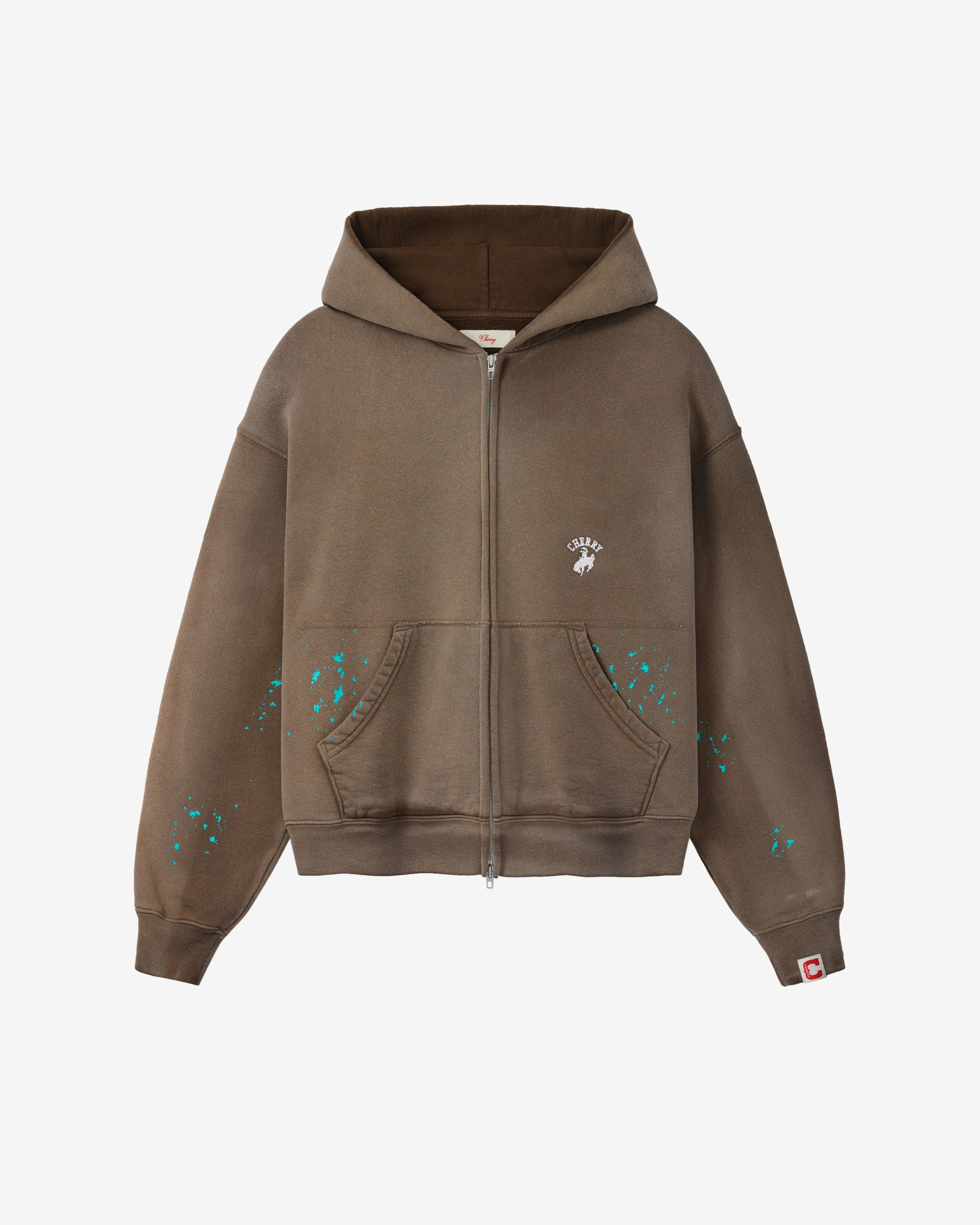 Cherry Los Angeles - Men's Western Athletic Zip Up Hoodie - (Brown) by CHERRY LOS ANGELES