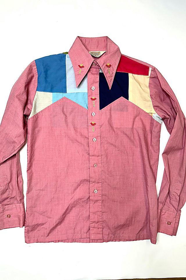 1960s Salmon Patchwork and Embroidered Western Shirt Selected to Cherry by CHERRY | FREE PEOPLE