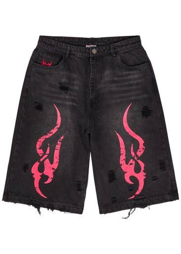 Tribal-printed denim shorts by CHEW FOREVER