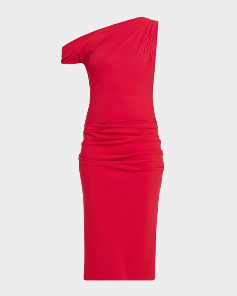 Adial Ruched One-Shoulder Midi Sheath Dress by CHIARA BONI LA PETITE ROBE