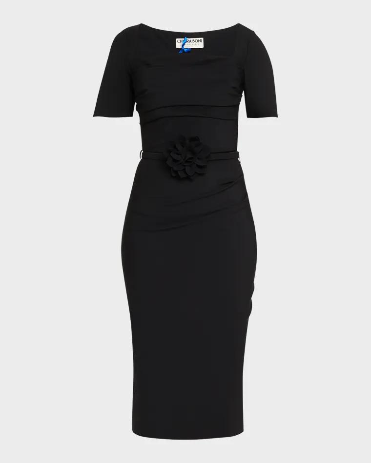 Bahir Bodycon Floral Applique Midi Dress by CHIARA BONI LA PETITE ROBE
