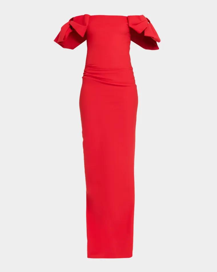 Bunjirai Off-Shoulder Bow Column Gown by CHIARA BONI LA PETITE ROBE