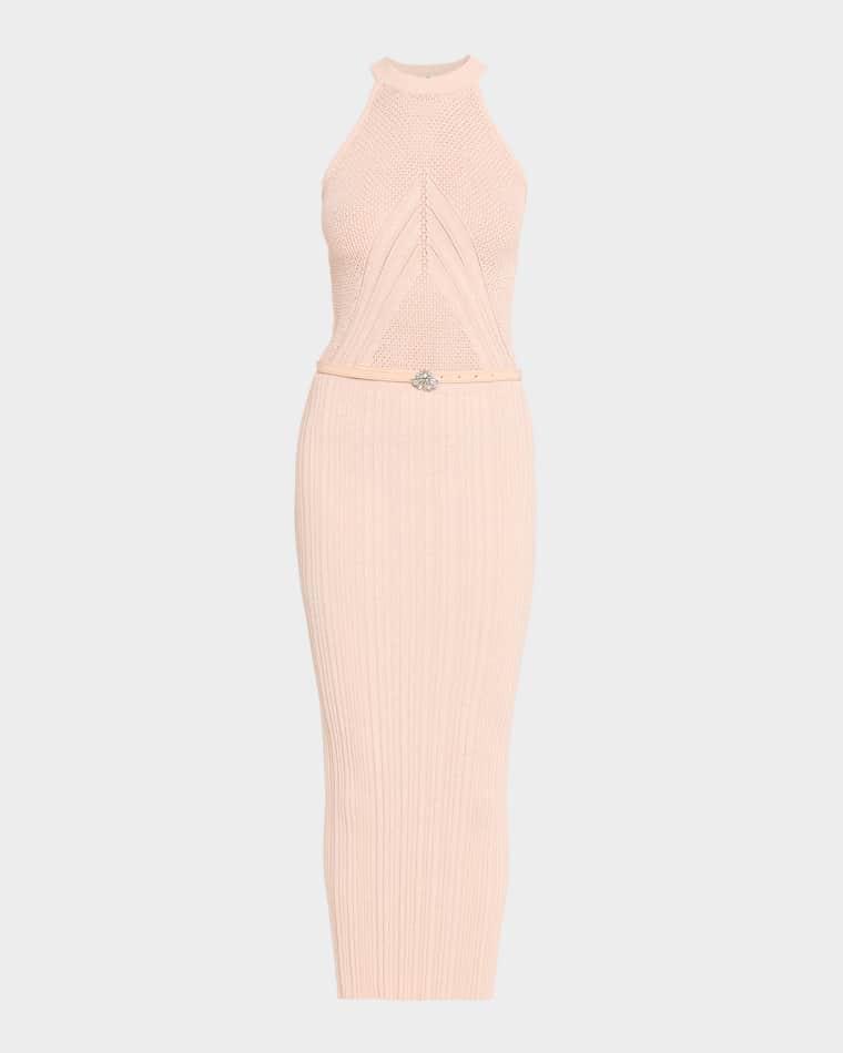 Niko Belted Knit Bodycon Halter Midi Dress by CHIARA BONI LA PETITE ROBE