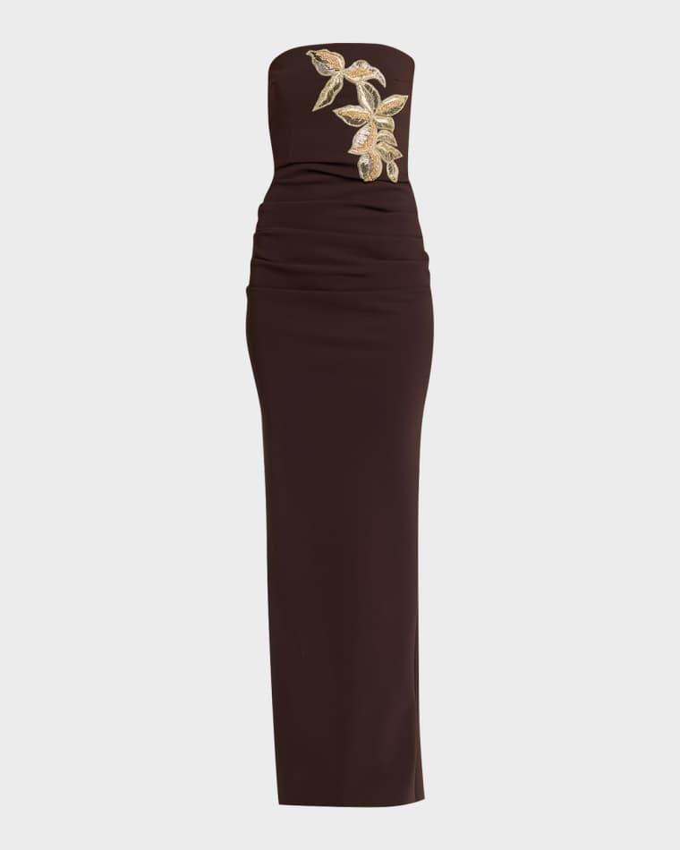 Nitra Strapless Bead Applique Column Gown by CHIARA BONI LA PETITE ROBE