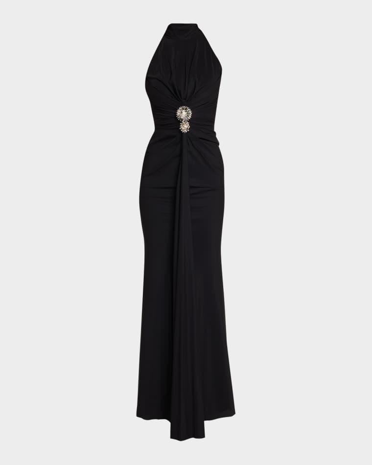 Nitsa Floral-Embellished Halter Column Gown by CHIARA BONI LA PETITE ROBE