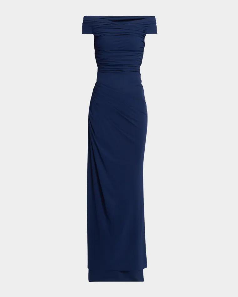 Ruched Off-Shoulder Column Gown by CHIARA BONI LA PETITE ROBE