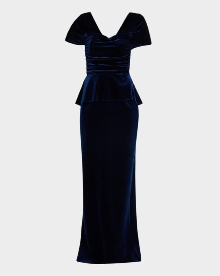 Vesina Peplum Velvet Column Gown by CHIARA BONI LA PETITE ROBE