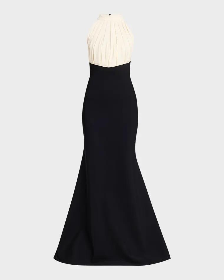 Warda Pleated Two-Tone Trumpet Gown by CHIARA BONI LA PETITE ROBE