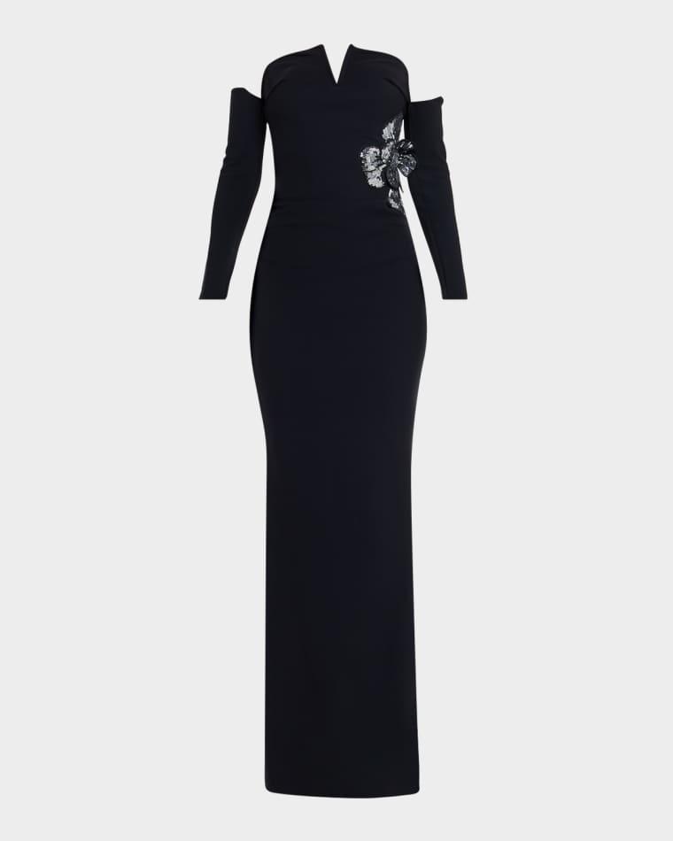 Zioni Off-Shoulder Sequin Flower Long Gown by CHIARA BONI LA PETITE ROBE