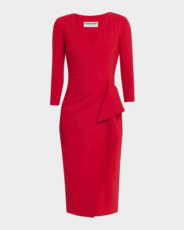 Zuhur Side-Ruffle Bodycon Midi Dress by CHIARA BONI LA PETITE ROBE