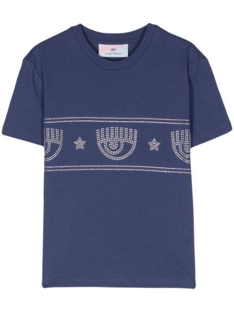 Logomania-stud cotton T-shirt by CHIARA FERRAGNI