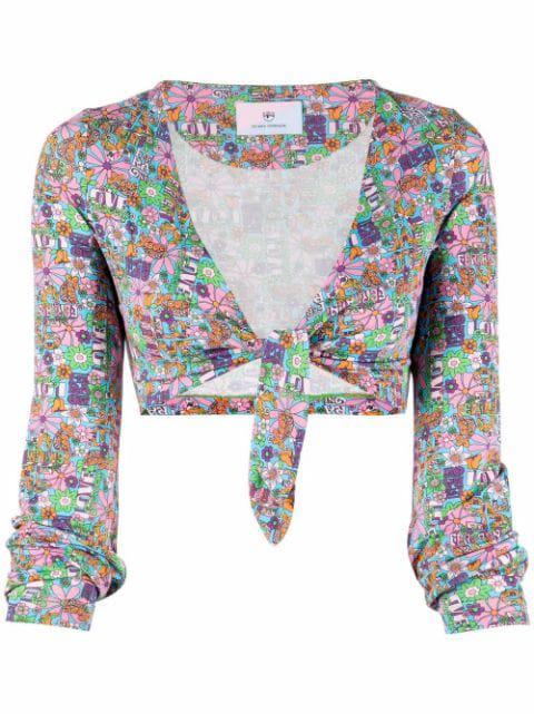 floral-print cropped wrap top by CHIARA FERRAGNI