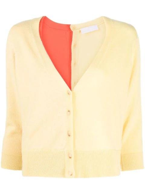 two-tone V-neck cardigan by CHICCA LUALDI
