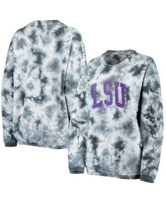 Women's White and Charcoal LSU Tigers Tie Dye Corded Pullover Sweatshirt by CHICKA-D