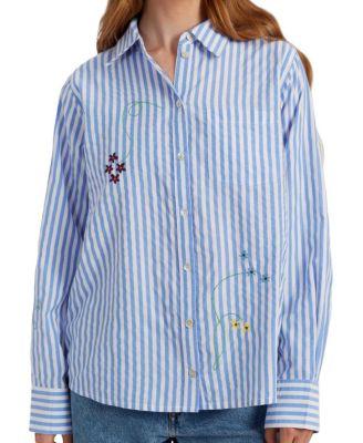 Women's Cotton Oxford Stripe Floral Shirt by CHINTI&PARKER