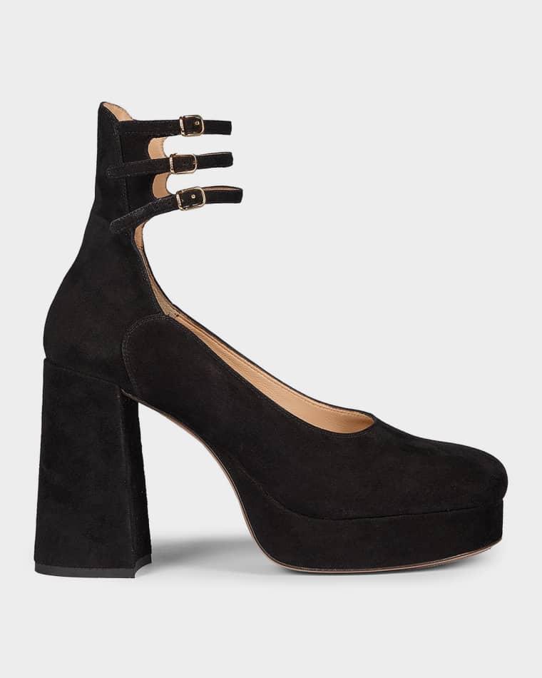 100mm Loti Suede Platform Block-Heel Pumps by CHLOE