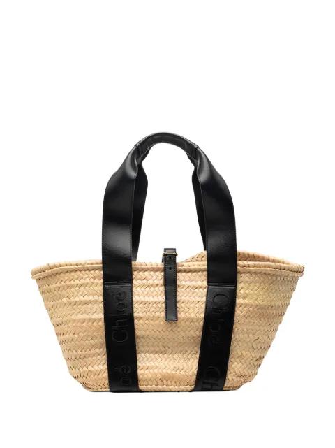 2023 Medium Raffia and Smooth Calfskin Sense Basket tote bag by CHLOE 