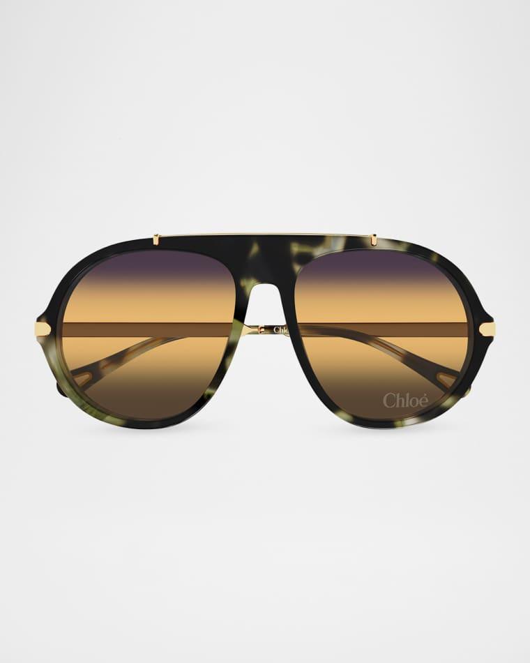 58mm Acetate & Metal Aviator Sunglasses by CHLOE