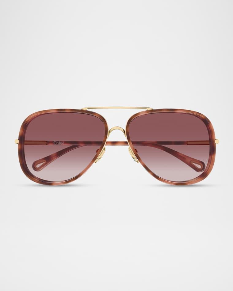 60mm Metal & Acetate Aviator Sunglasses by CHLOE