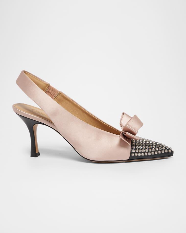 75mm Alba Embellished Satin Slingback Pumps by CHLOE