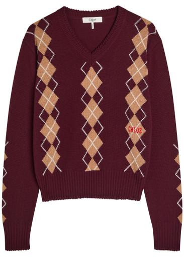 Argyle-intarsia wool and cashmere-blend jumper by CHLOE