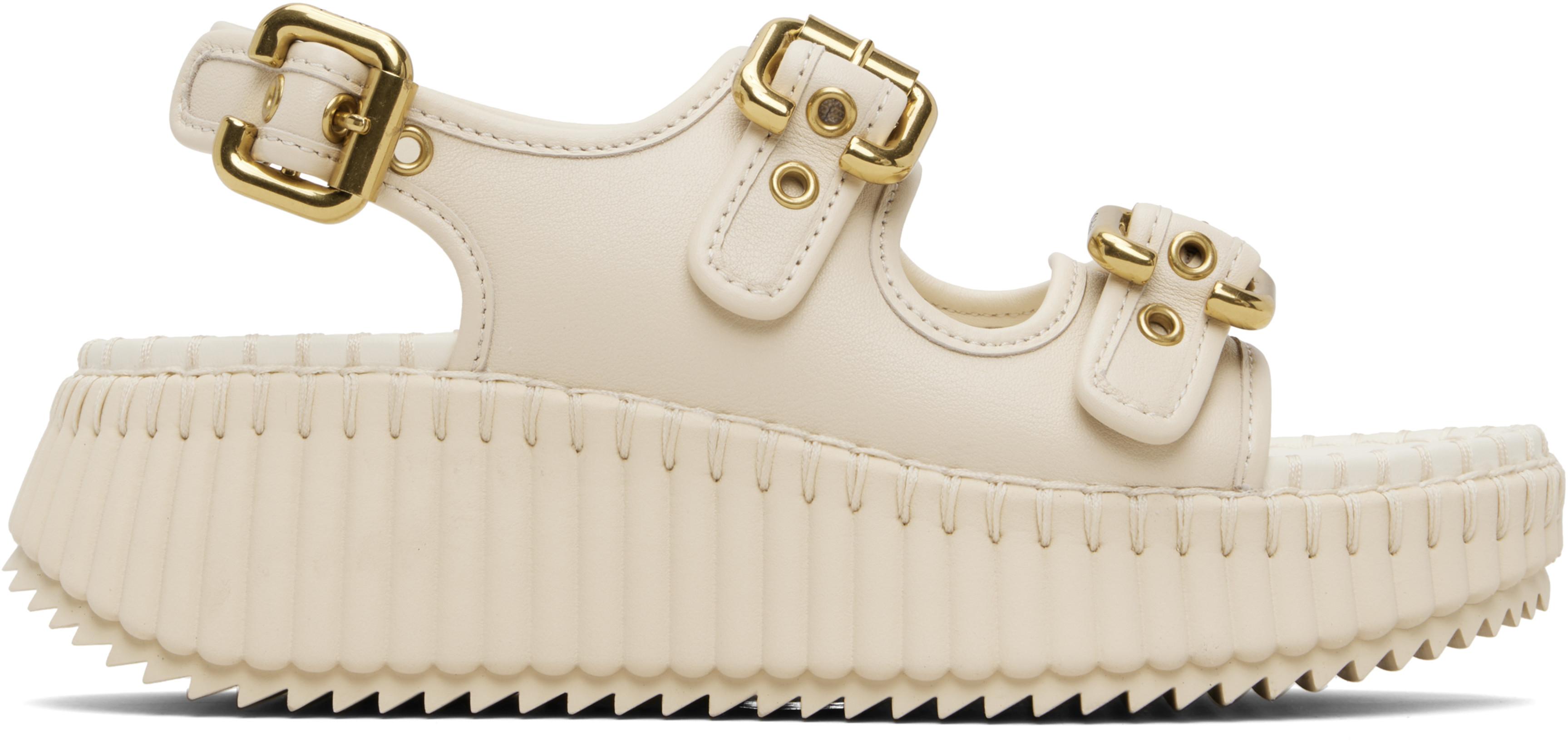Beige Nama Wedge Sandals by CHLOE