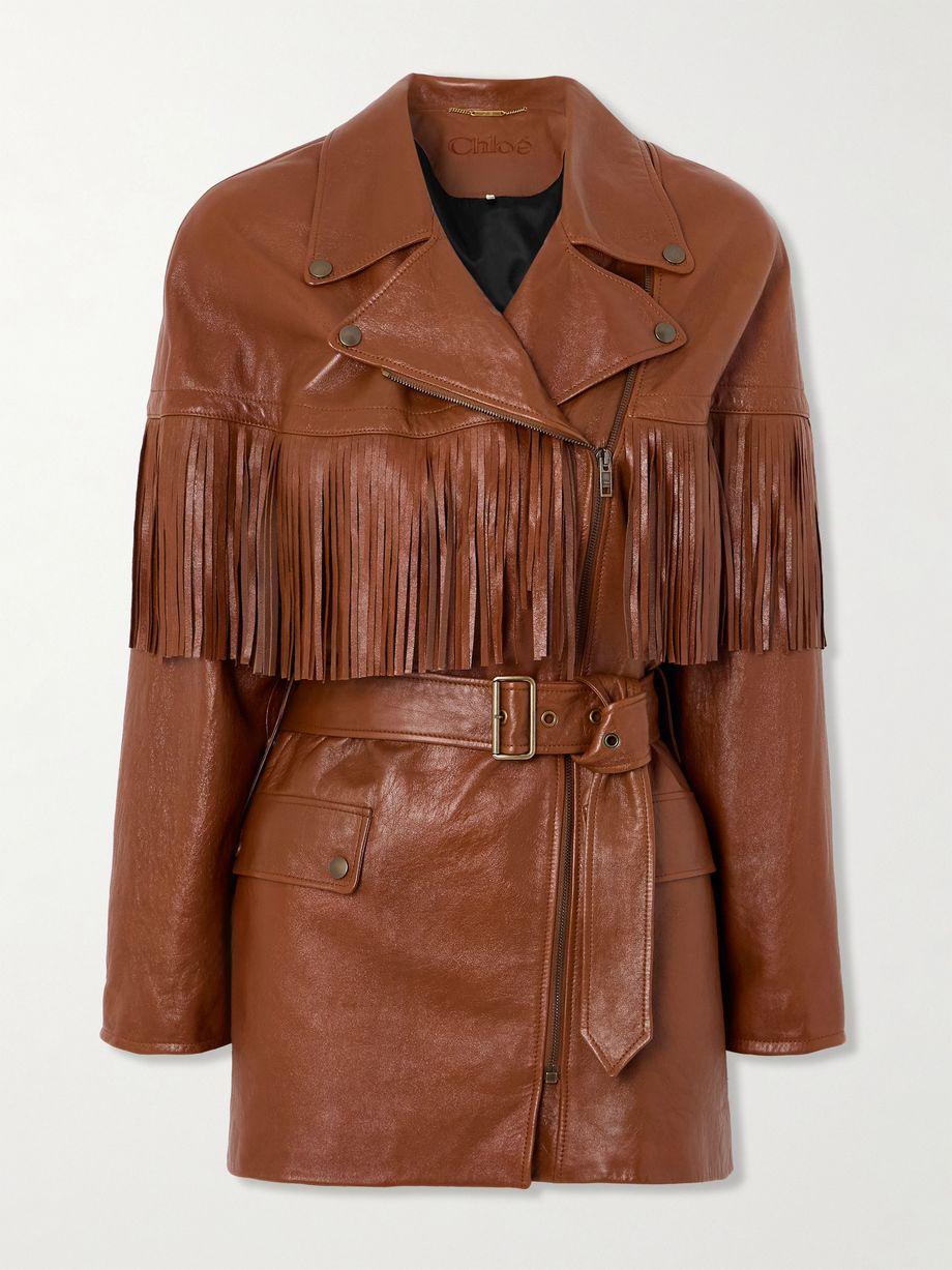 Belted fringed leather jacket by CHLOE