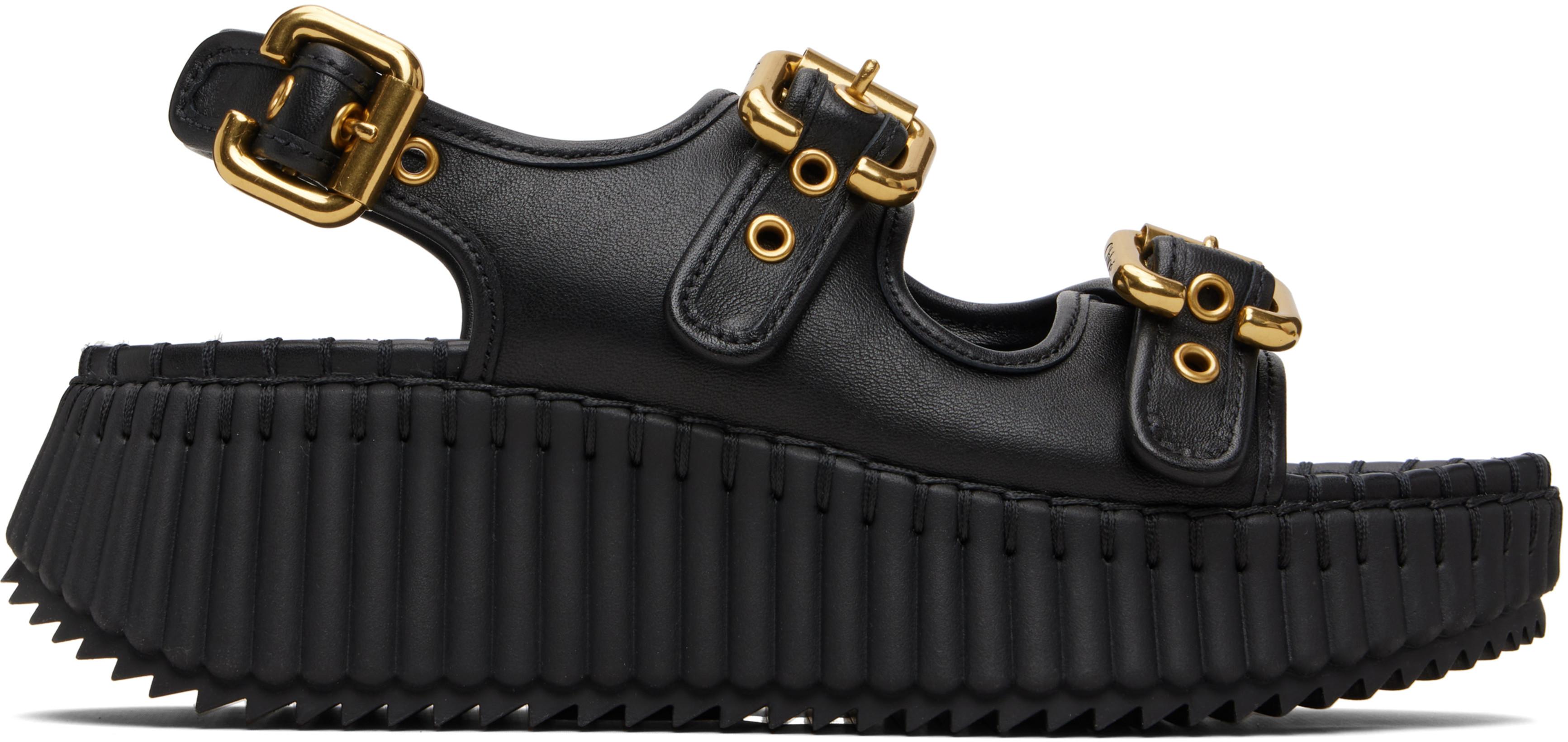 Black Nama Wedge Sandals by CHLOE