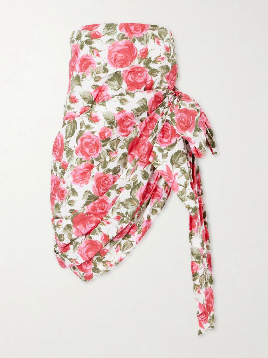 Bow-detailed ruched floral-print cotton-poplin mini skirt by CHLOE