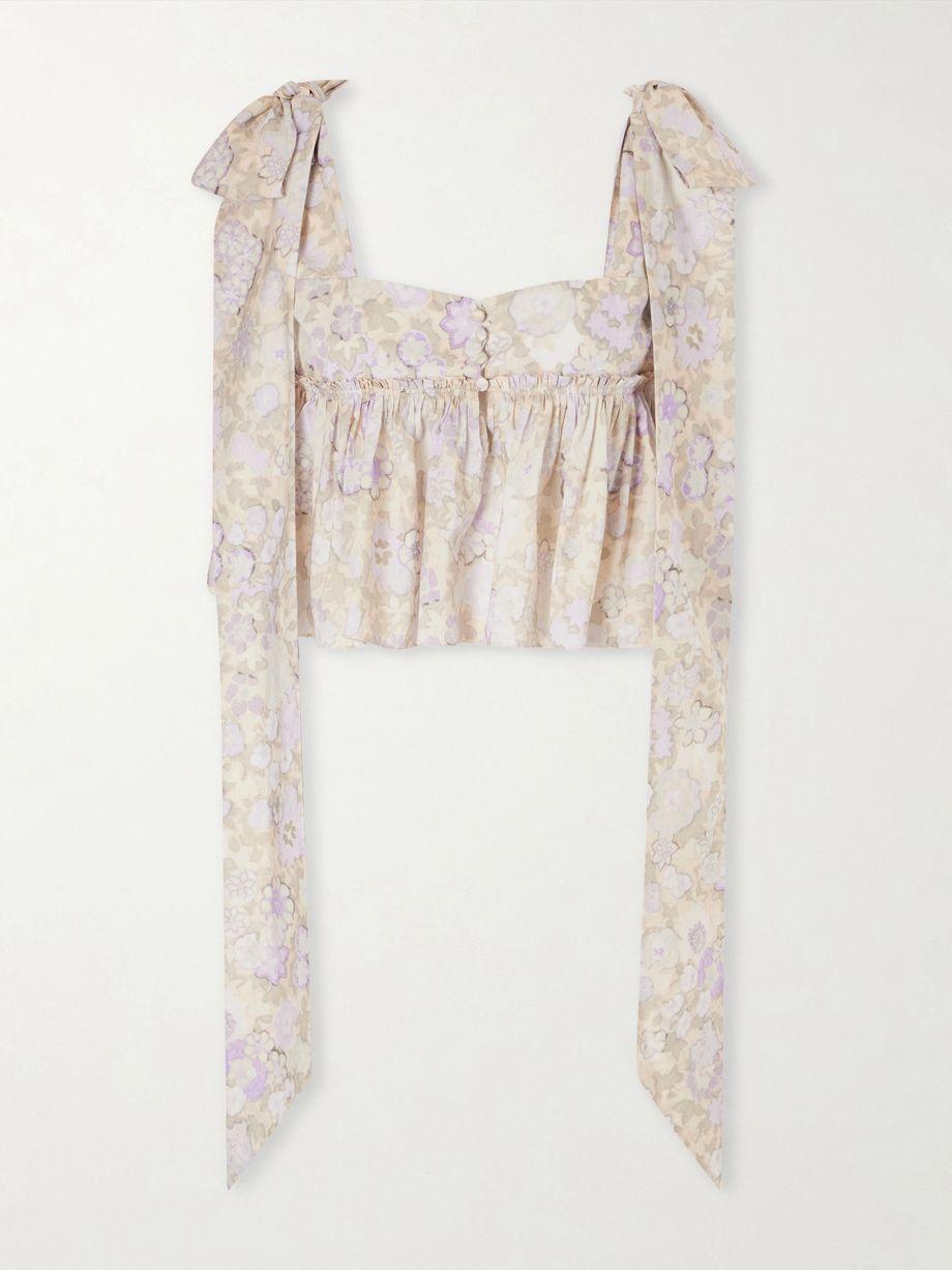 Bow-detailed ruffled floral-print cotton-poplin top by CHLOE
