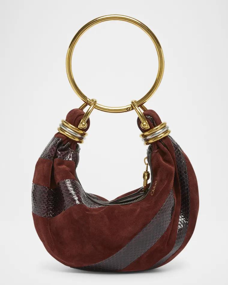 Bracelet Shoulder Bag in Calfskin Suede and Snakeskin by CHLOE