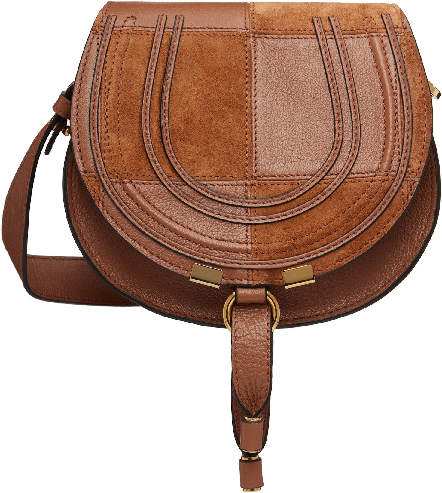 Brown Grained & Suede Leather Small Marcie Saddle Bag by CHLOE