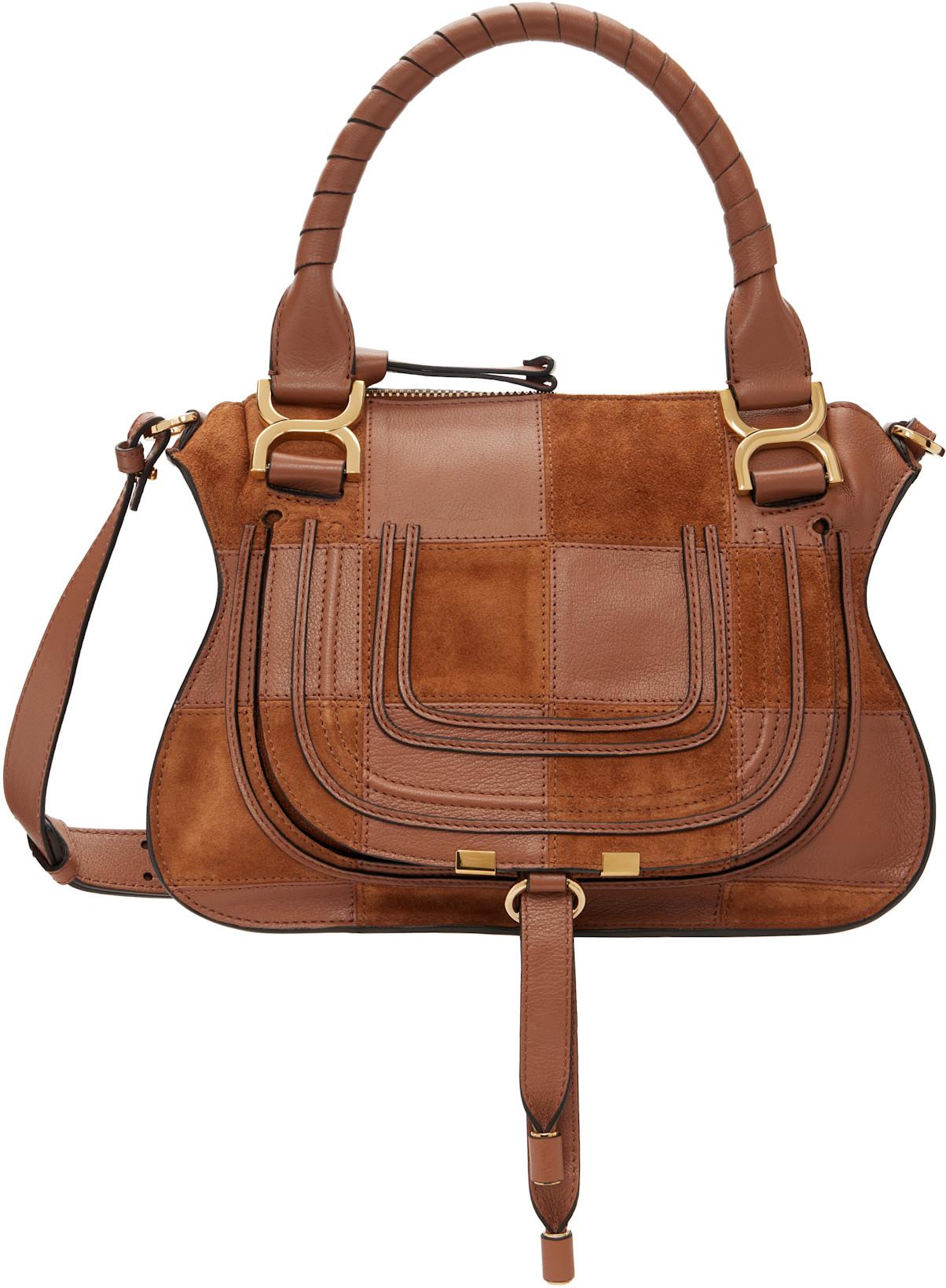 Brown Grained & Suede Leather Small Marcie Shoulder Bag by CHLOE