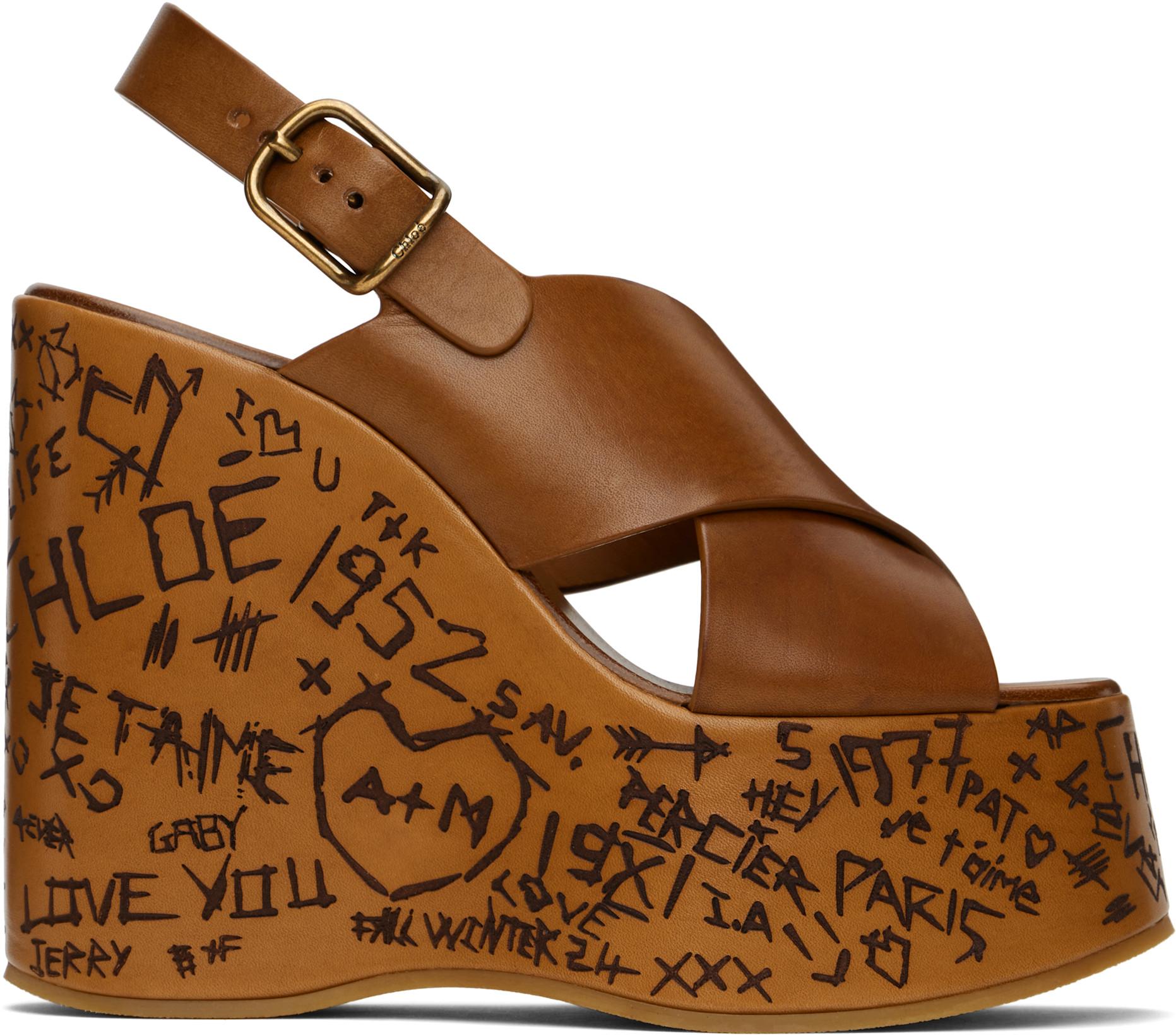 Brown Maxime Wedge Sandals by CHLOE