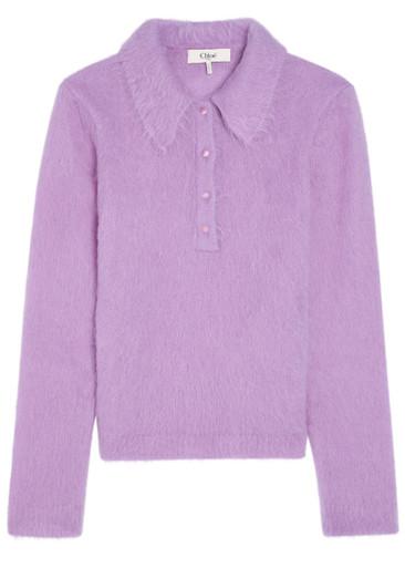 Brushed knit wool-blend polo top by CHLOE