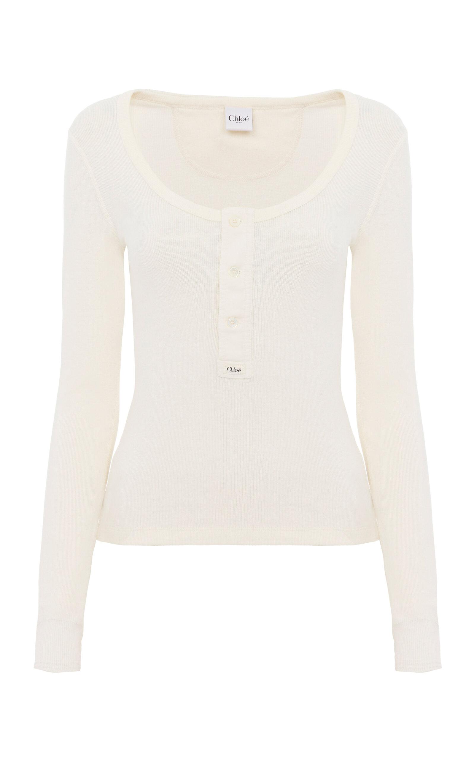 Chloé Cotton Jersey Ribbed Henley Top - Moda Operandi by CHLOE
