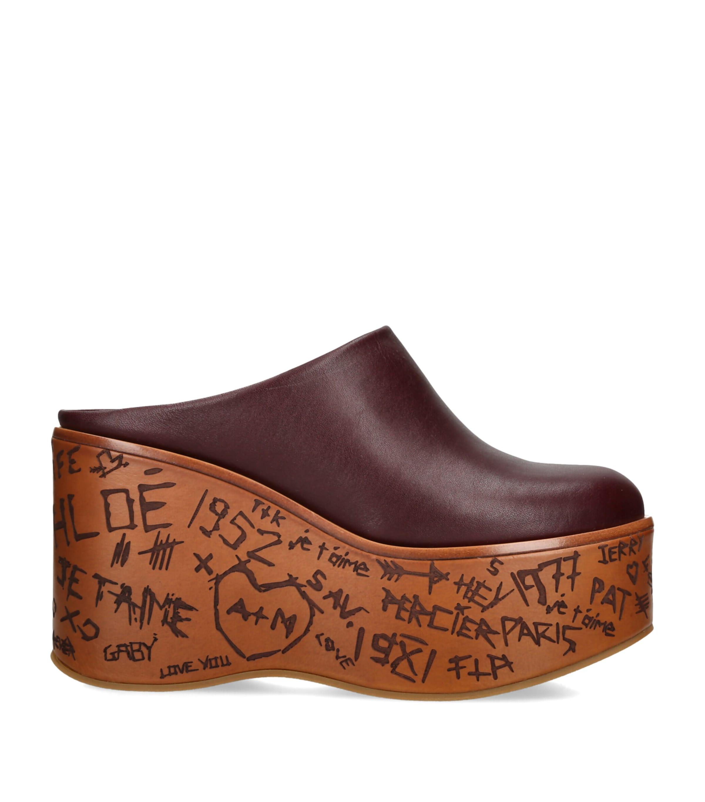 Chloé Leather Wedge Mules 80 by CHLOE