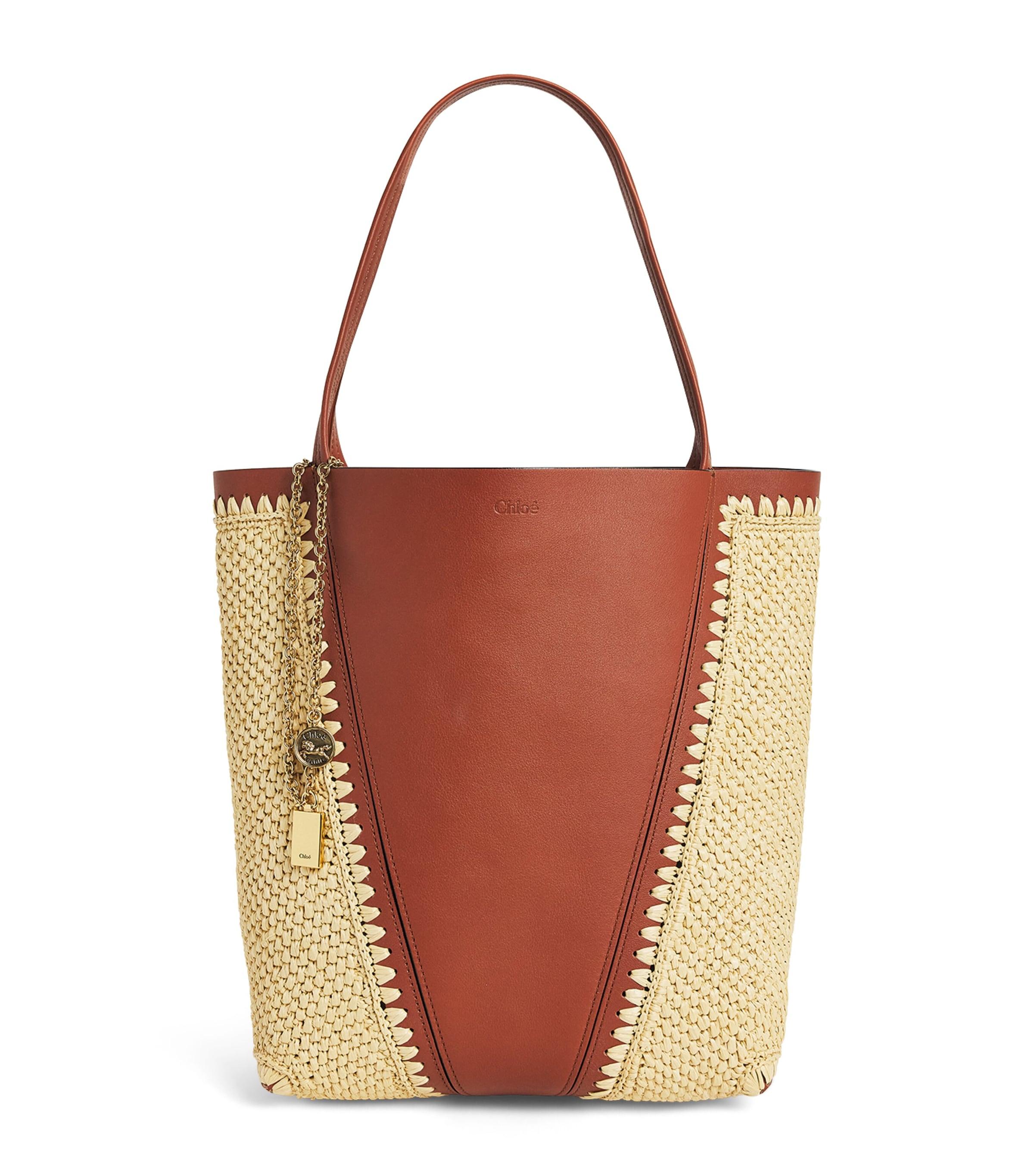 Chloé Medium Raffia-Effect and Leather Spin Tote Bag by CHLOE