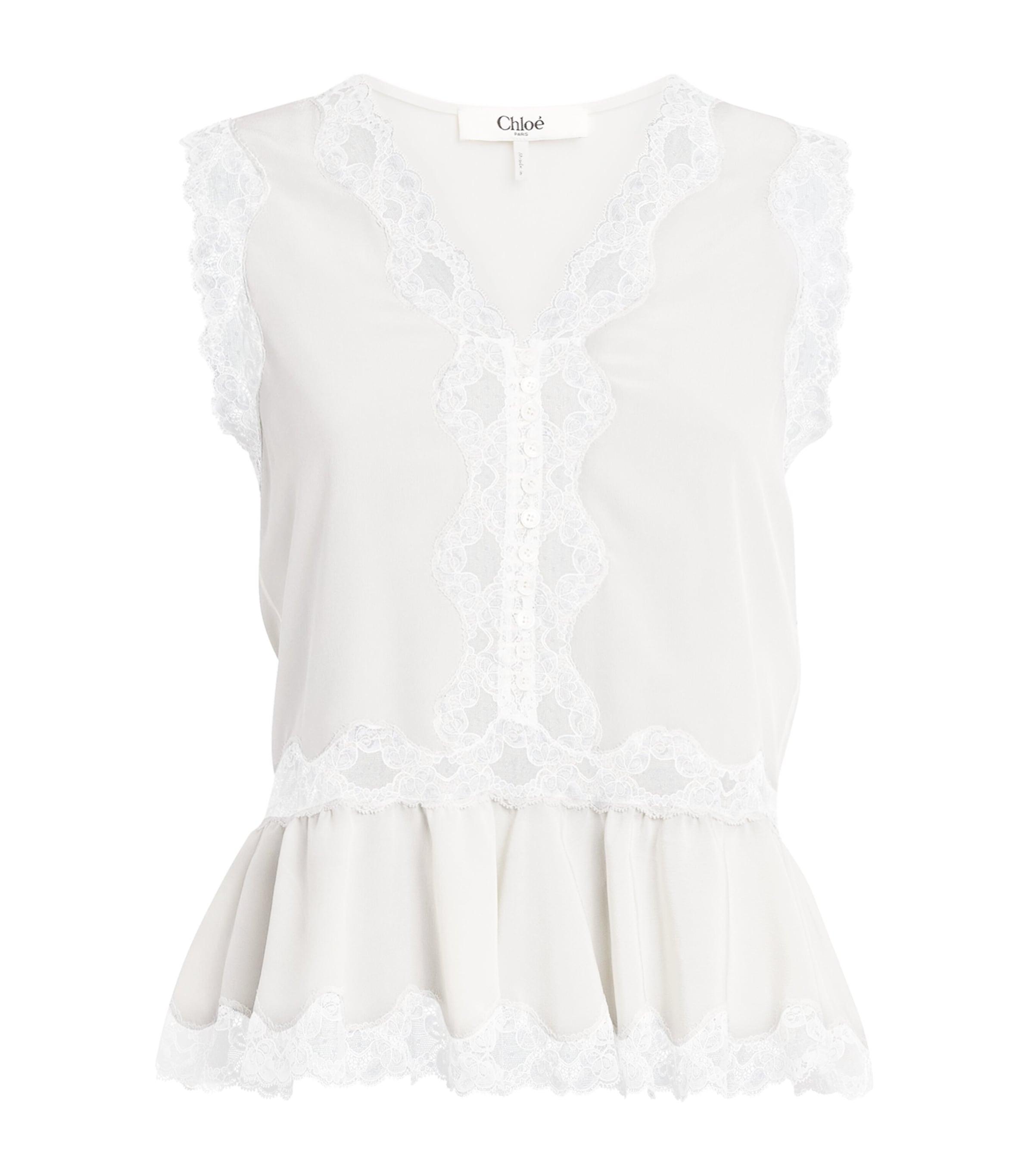 Chloé Silk Crepe de Chine Lace Peplum Top by CHLOE