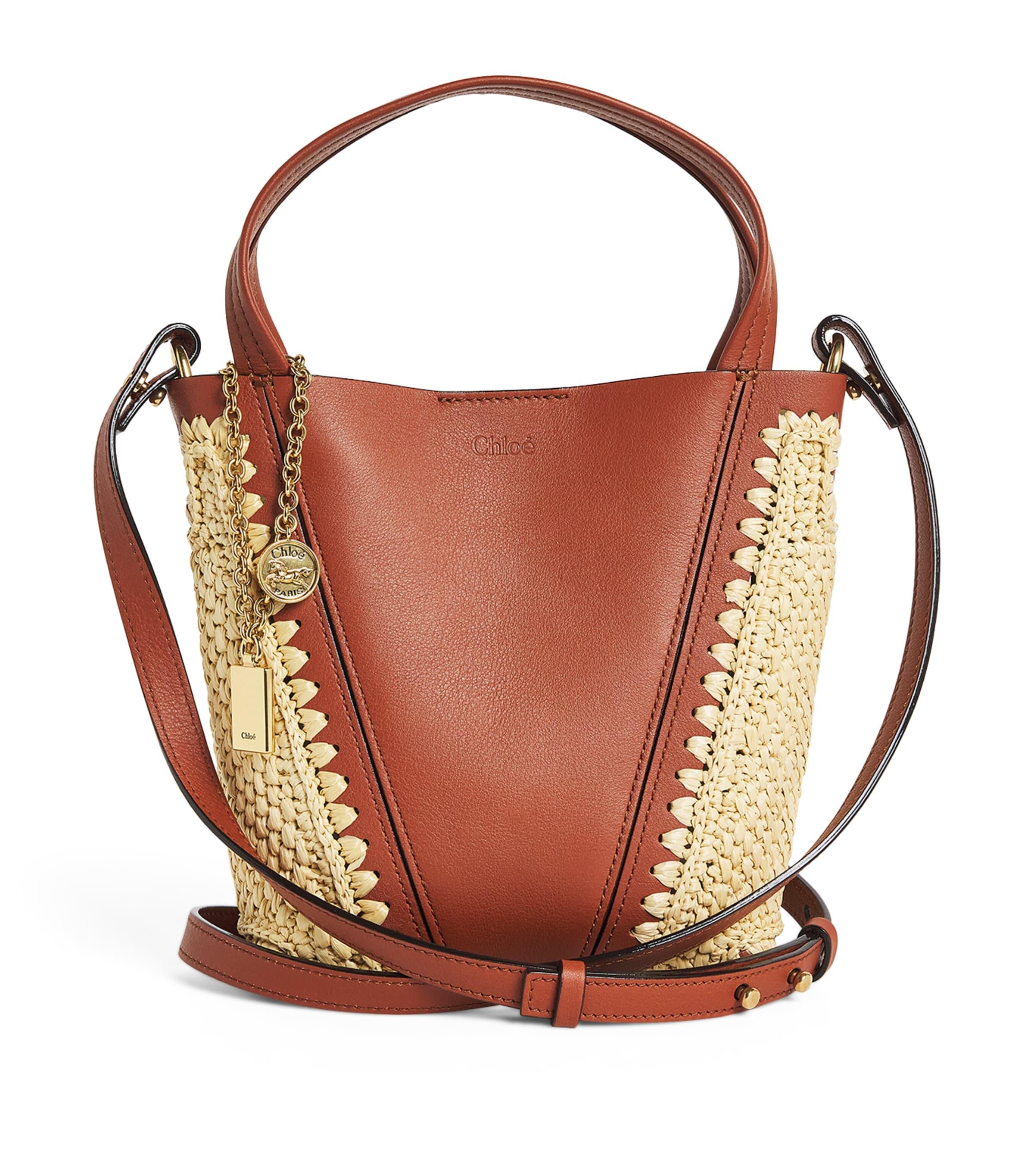Chloé Small Raffia-Effect and Leather Spin Tote Bag by CHLOE
