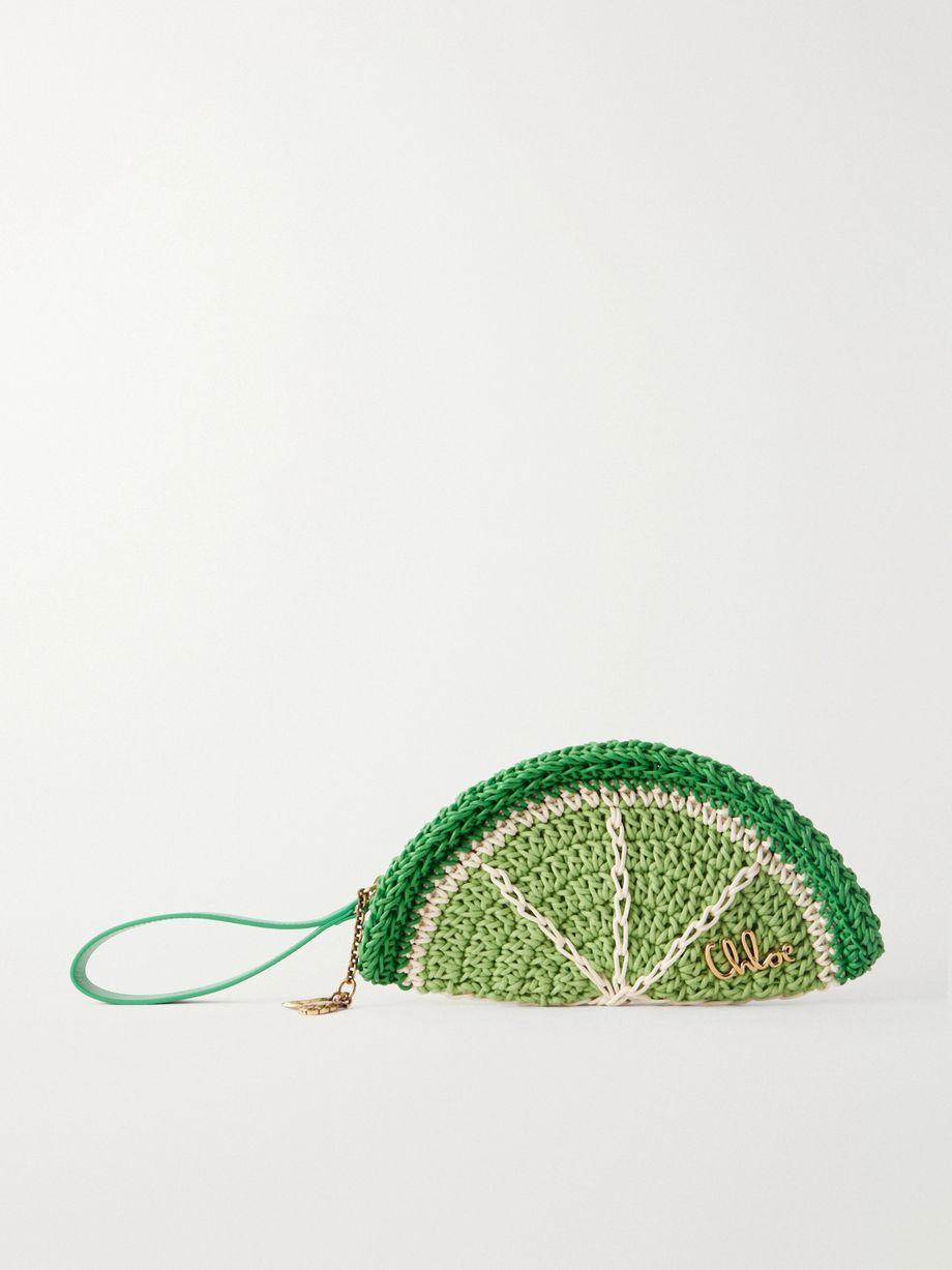 Chloé Tropicus leather-trimmed woven cotton clutch by CHLOE