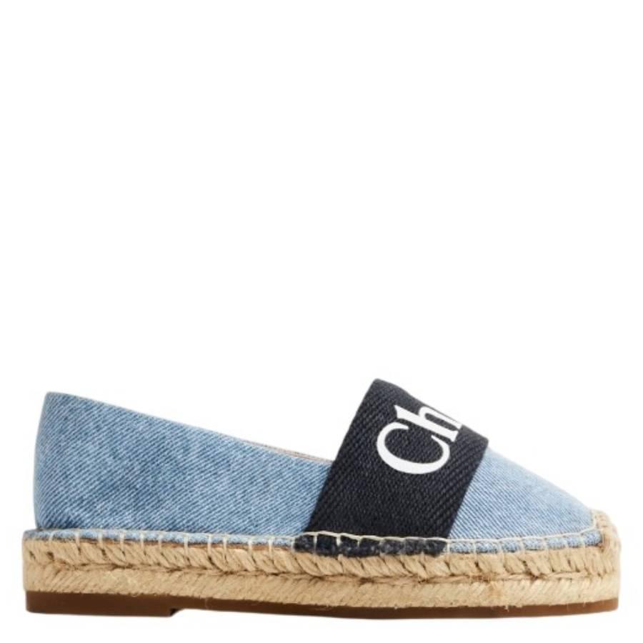 Chloe Girls Logo Denim Woody Espadrilles by CHLOE