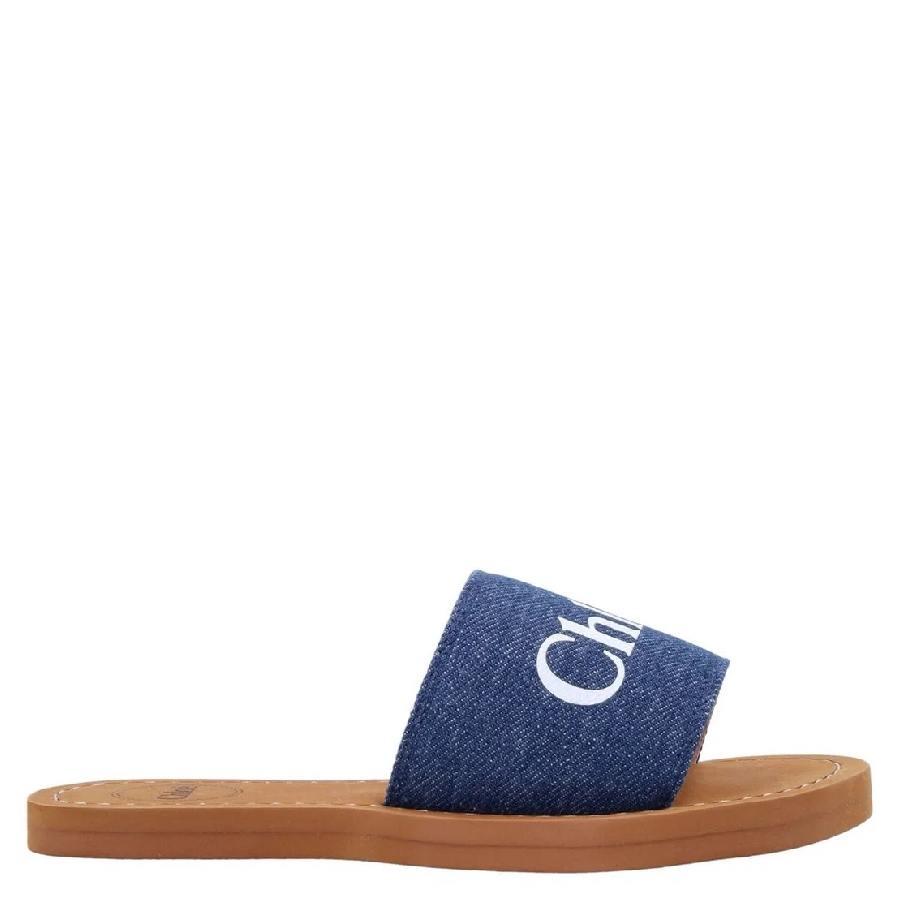 Chloe Girls Logo-Print Denim-Strap Slides by CHLOE