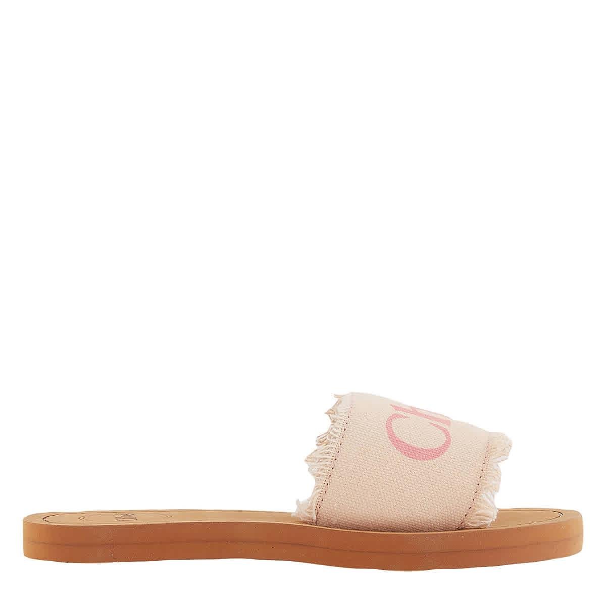 Chloe Girls Pink Washed Pink Frayed Logo Sandals by CHLOE