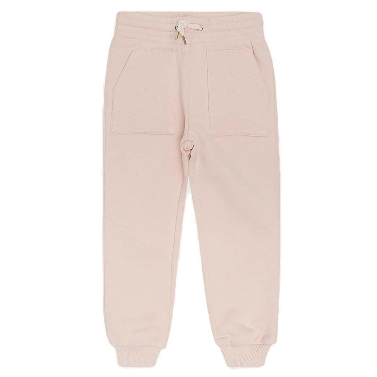 Chloe Girls Washed Pink Cotton Scallop Embroidery Joggers by CHLOE