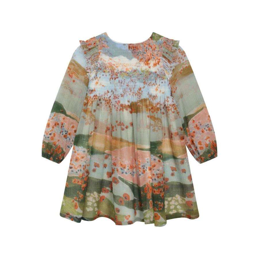 Chloe Jardin Ruffle-Detail Multicoloured Graphic-Print Dress by CHLOE