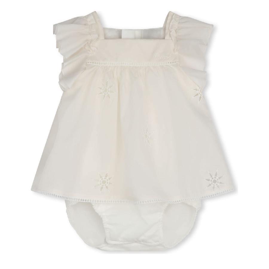 Chloe Kids Cotton Embroidered Stars And Ladder Stitch Work Dress by CHLOE